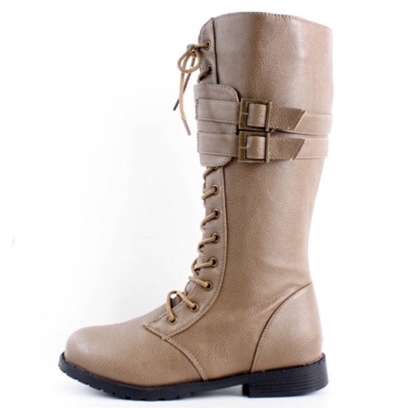 Lace Up Side Zip Double Buckle Moto Combat Boots - Picture 5 of 6